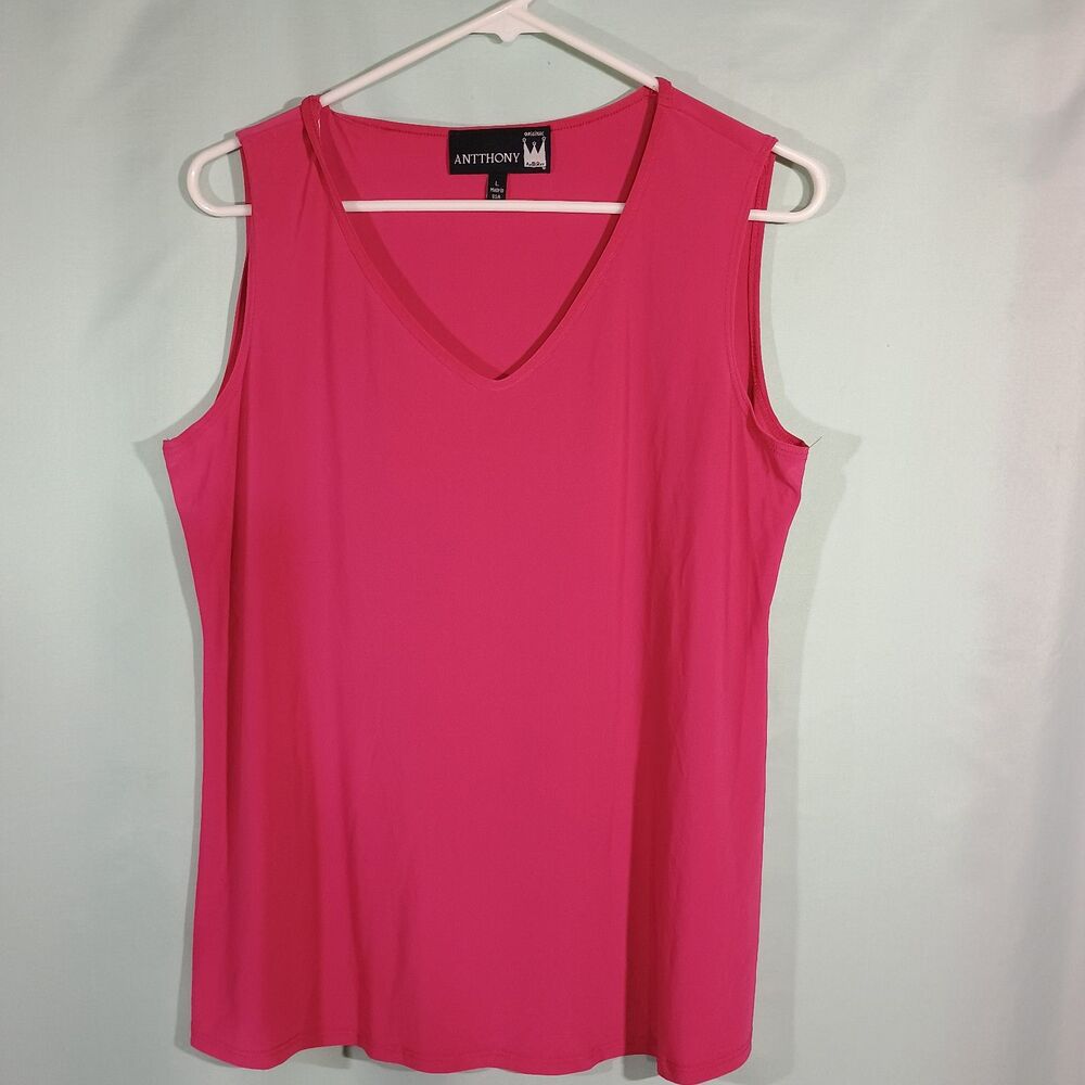 Bright Pink Sleeveless V Neck Top Lightweight Stretch Tank Casual Basic